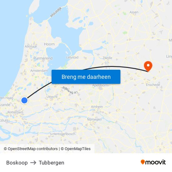 Boskoop to Tubbergen map