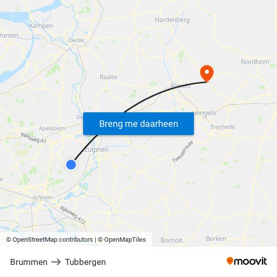 Brummen to Tubbergen map