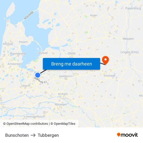 Bunschoten to Tubbergen map