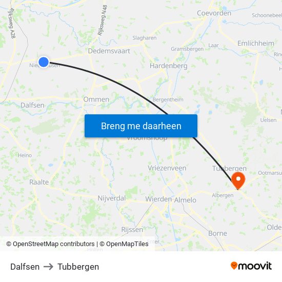 Dalfsen to Tubbergen map