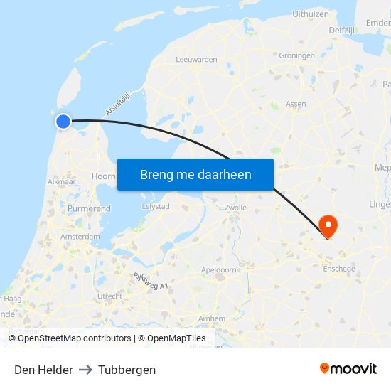 Den Helder to Tubbergen map