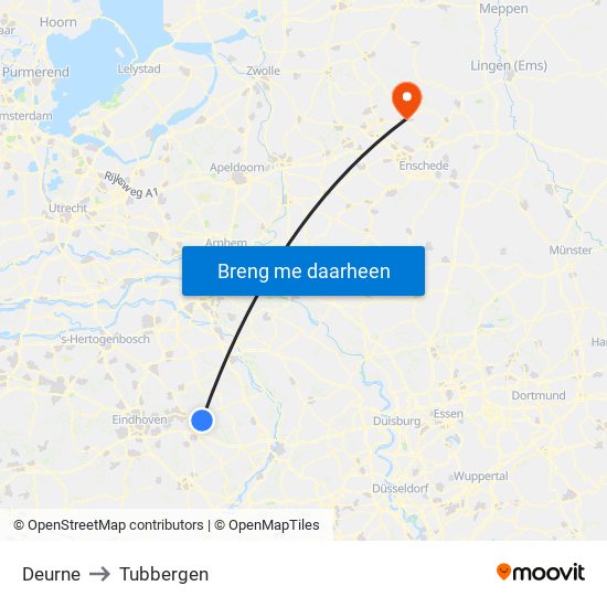 Deurne to Tubbergen map