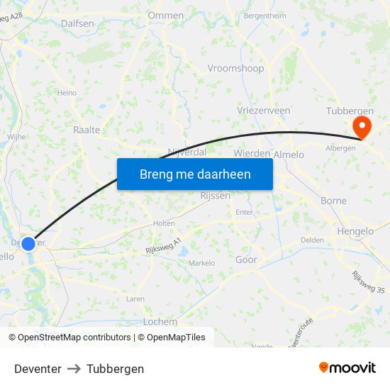 Deventer to Tubbergen map