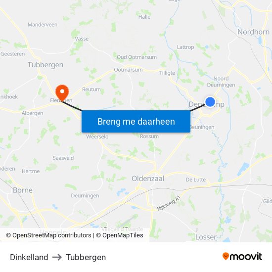 Dinkelland to Tubbergen map