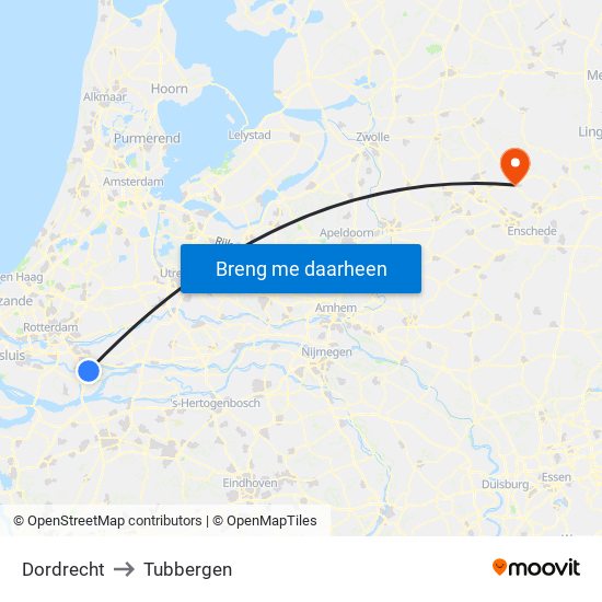 Dordrecht to Tubbergen map