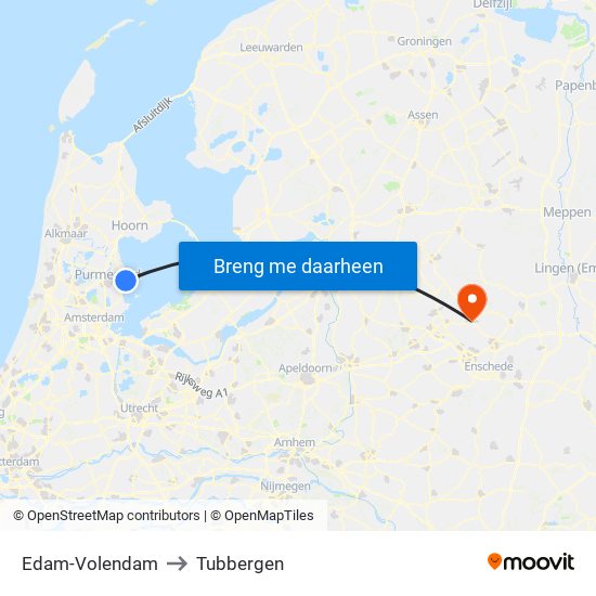 Edam-Volendam to Tubbergen map