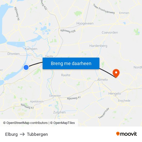 Elburg to Tubbergen map
