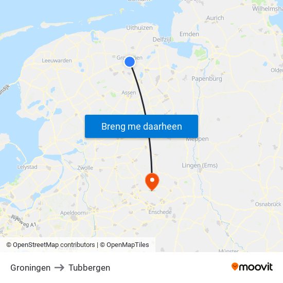 Groningen to Tubbergen map