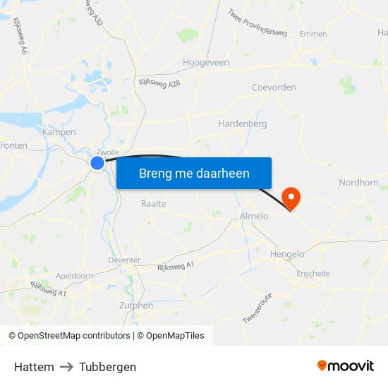 Hattem to Tubbergen map