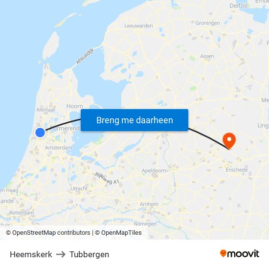 Heemskerk to Tubbergen map