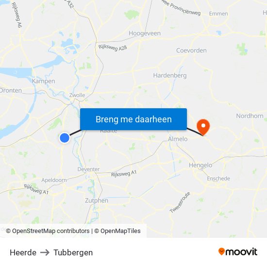 Heerde to Tubbergen map