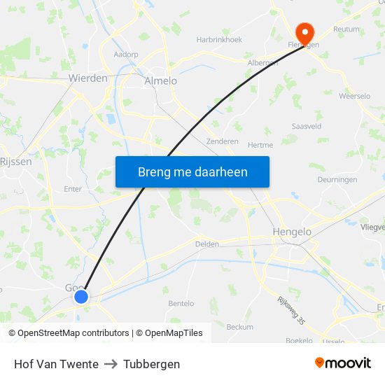 Hof Van Twente to Tubbergen map