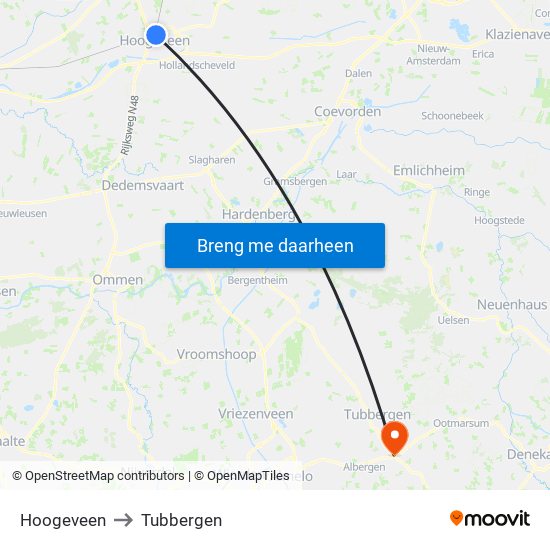 Hoogeveen to Tubbergen map