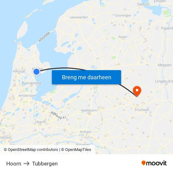Hoorn to Tubbergen map