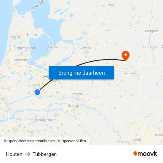 Houten to Tubbergen map
