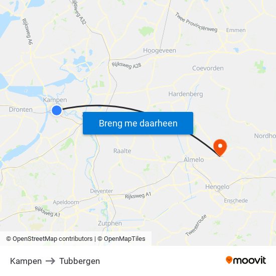 Kampen to Tubbergen map