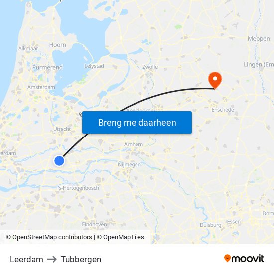 Leerdam to Tubbergen map