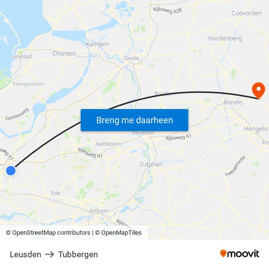 Leusden to Tubbergen map