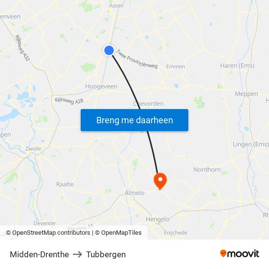 Midden-Drenthe to Tubbergen map