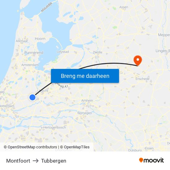 Montfoort to Tubbergen map