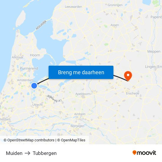 Muiden to Tubbergen map