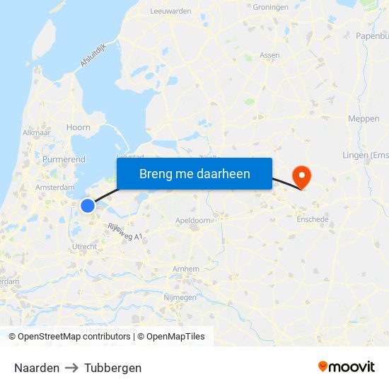 Naarden to Tubbergen map