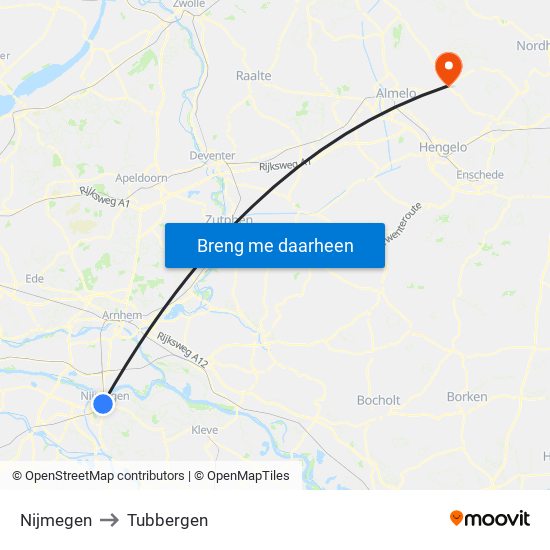 Nijmegen to Tubbergen map