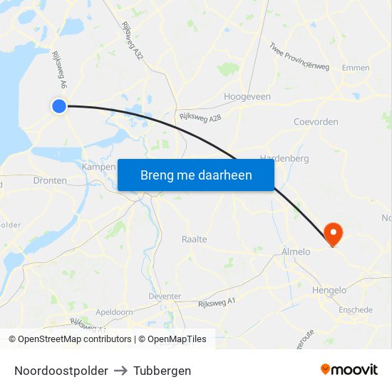 Noordoostpolder to Tubbergen map
