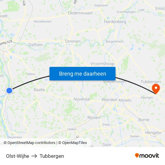 Olst-Wijhe to Tubbergen map