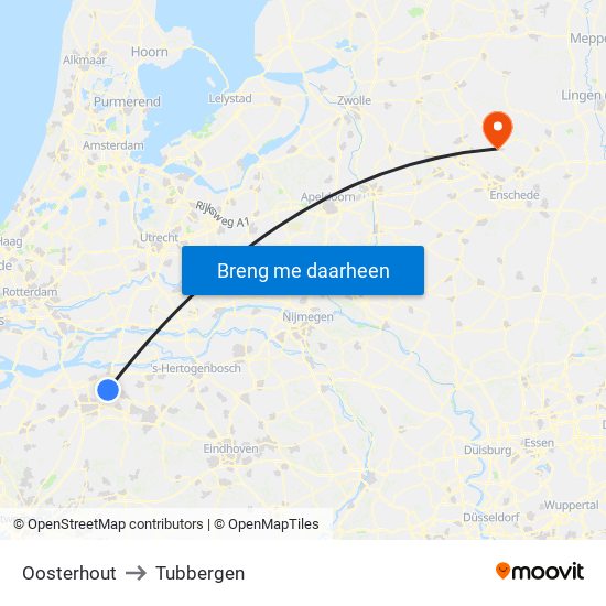 Oosterhout to Tubbergen map
