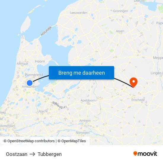 Oostzaan to Tubbergen map