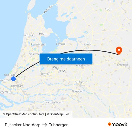 Pijnacker-Nootdorp to Tubbergen map