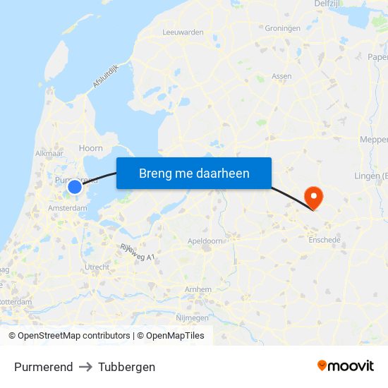 Purmerend to Tubbergen map