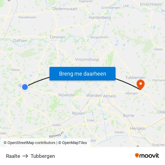 Raalte to Tubbergen map
