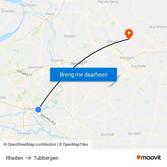 Rheden to Tubbergen map