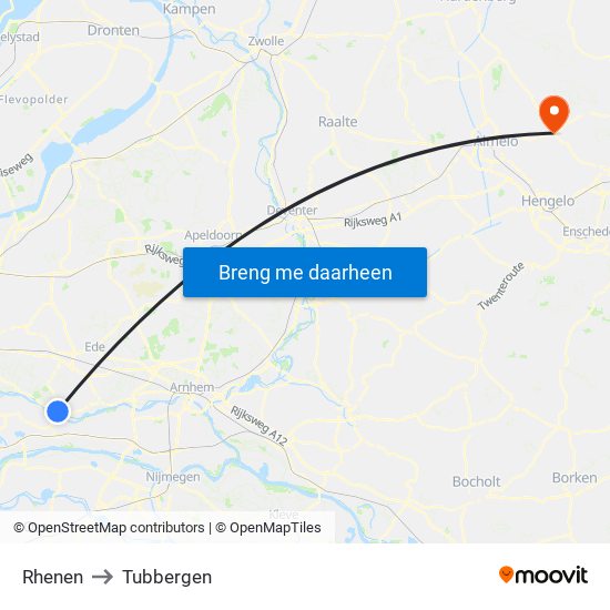 Rhenen to Tubbergen map