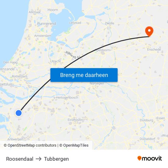 Roosendaal to Tubbergen map