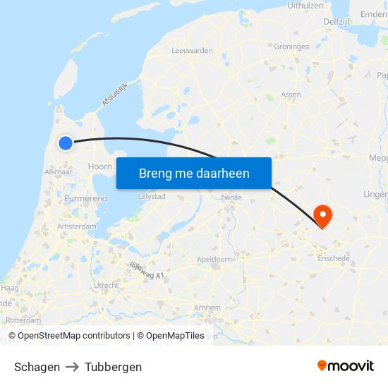 Schagen to Tubbergen map