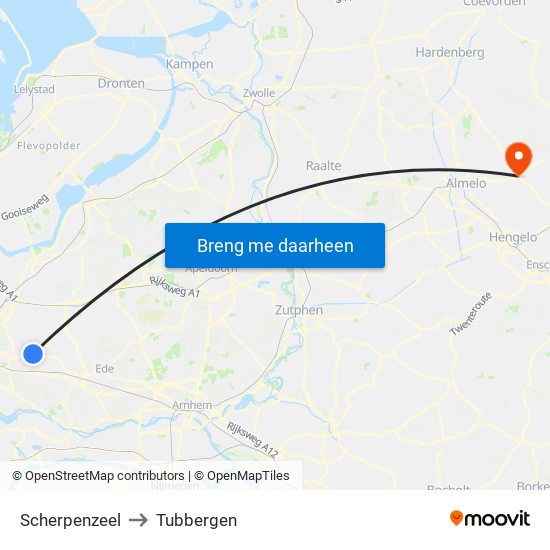 Scherpenzeel to Tubbergen map