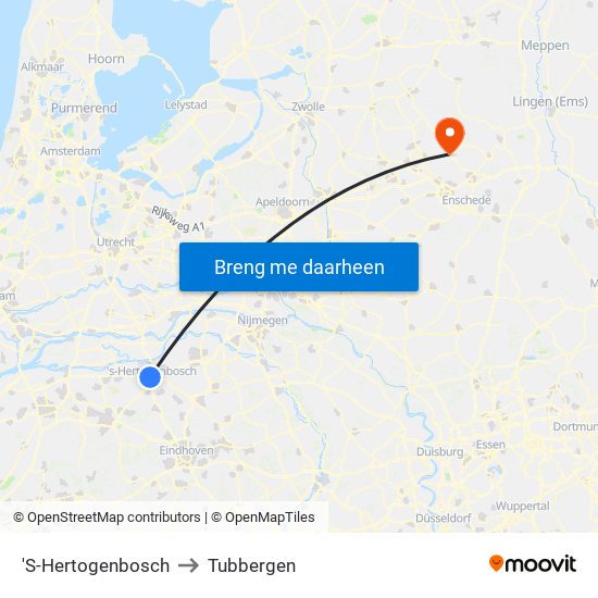 'S-Hertogenbosch to Tubbergen map