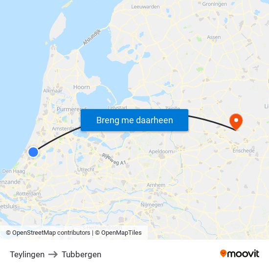 Teylingen to Tubbergen map