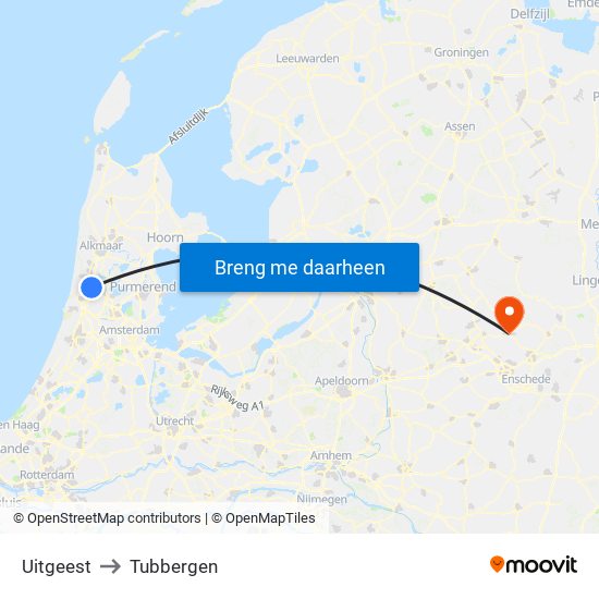 Uitgeest to Tubbergen map