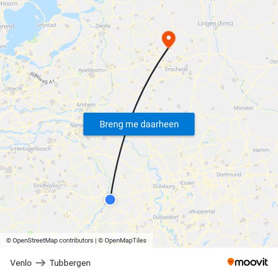 Venlo to Tubbergen map