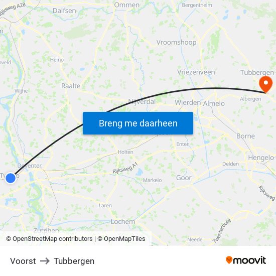 Voorst to Tubbergen map
