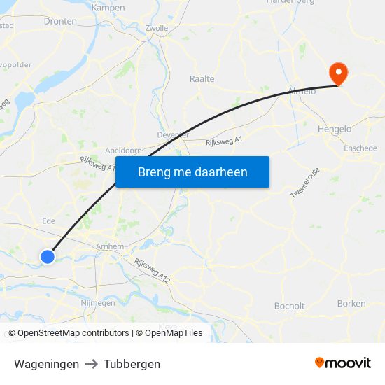Wageningen to Tubbergen map