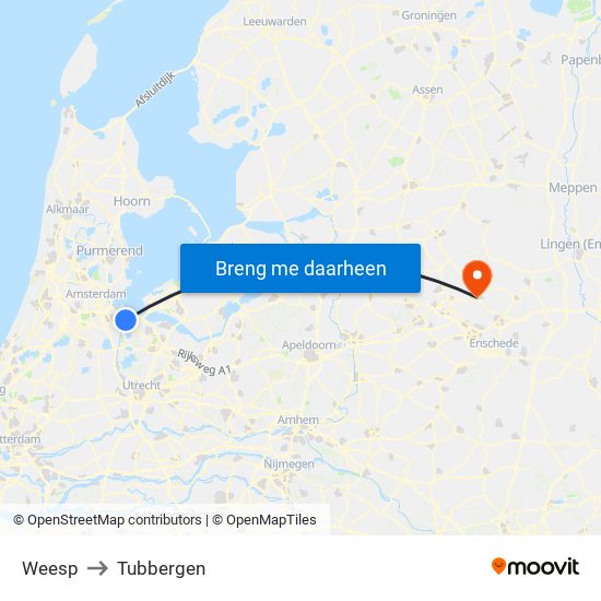 Weesp to Tubbergen map
