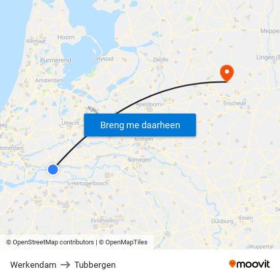 Werkendam to Tubbergen map
