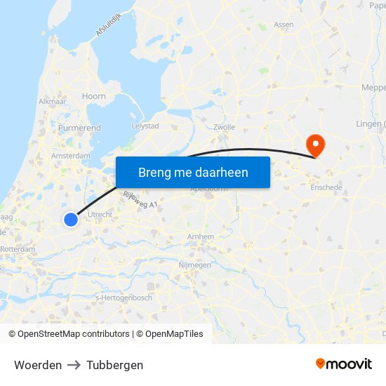 Woerden to Tubbergen map