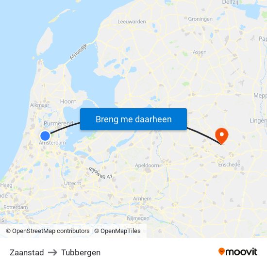Zaanstad to Tubbergen map