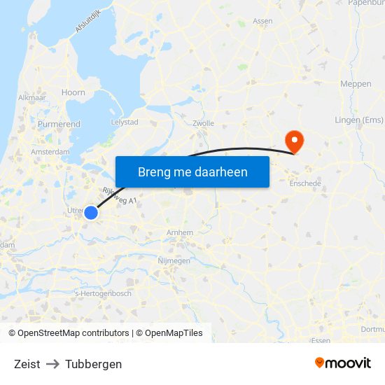 Zeist to Tubbergen map
